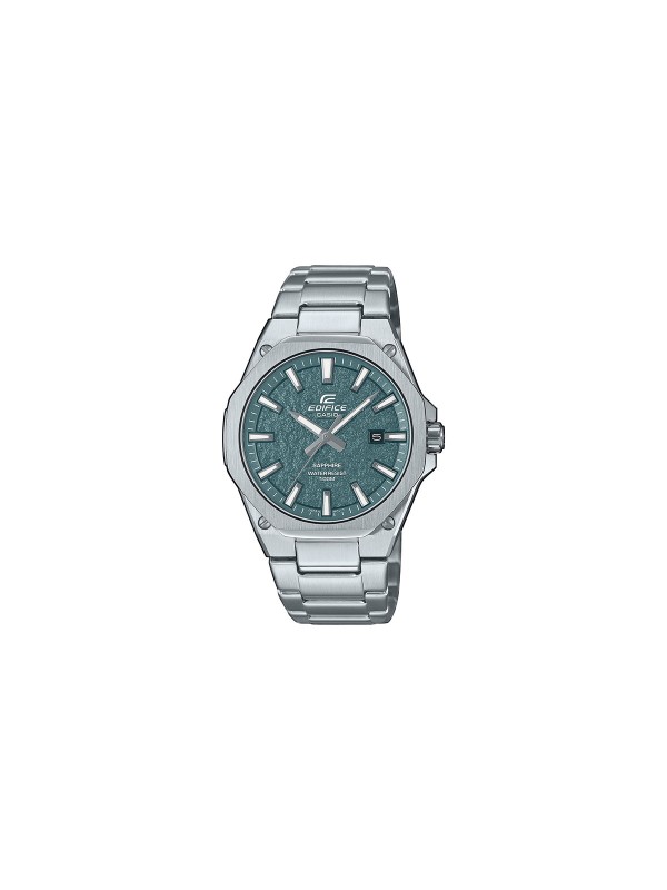 EDIFICE EFR-S108DE-3AVUEF – muški elegantni sat od nerđajućeg čelika u boji srebra sa tanjim kućištem od 7,8 mm i zelenim teksturiranim brojčanikom, safirnim staklom, prikazom datuma, neon displejom i vodootpornošću do 100m.
