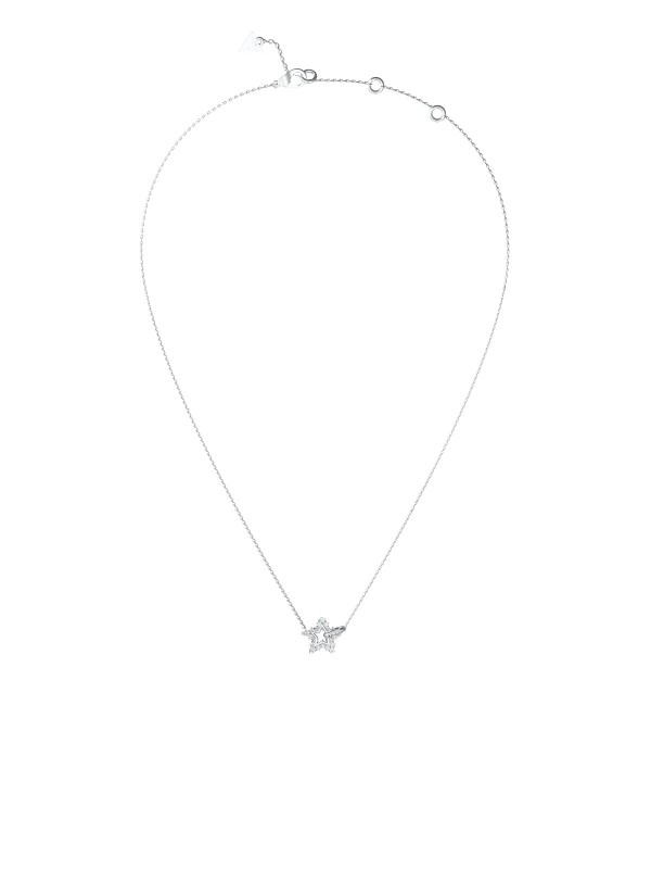 Guess ICONIQUE srebrna ogrlica sa svetlucavom zvezdom ukrašenom cirkonima. Moderni, ženstveni detalj koji unosi sjaj u svaku kombinaciju.