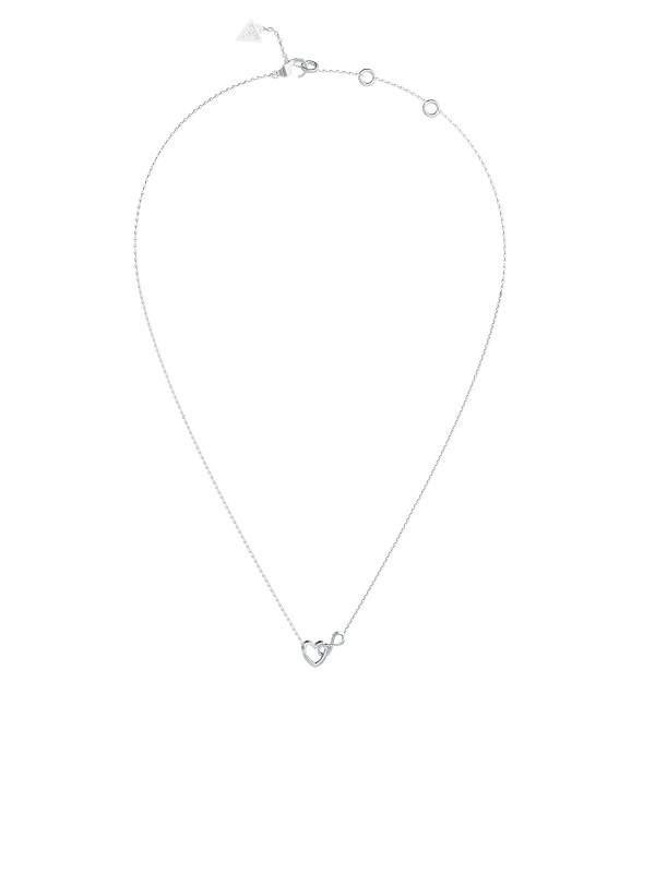 Guess ICONIQUE ogrlica u boji srebra sa simbolom beskonačnosti i srcem ukrašenim cirkonima. Sofisticiran komad koji spaja eleganciju i emotivni simbolizam.