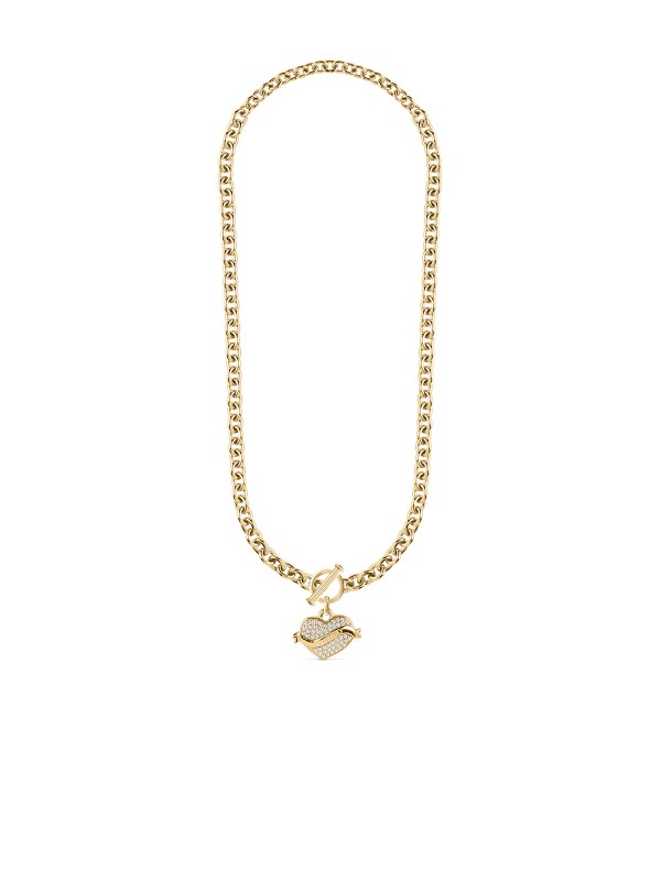 Guess VINTAGE ogrlica u boji žutog zlata sa priveskom srca ukrašenim cirkonima. Topao, luksuzan akcenat koji naglašava ženstvenost i eleganciju.