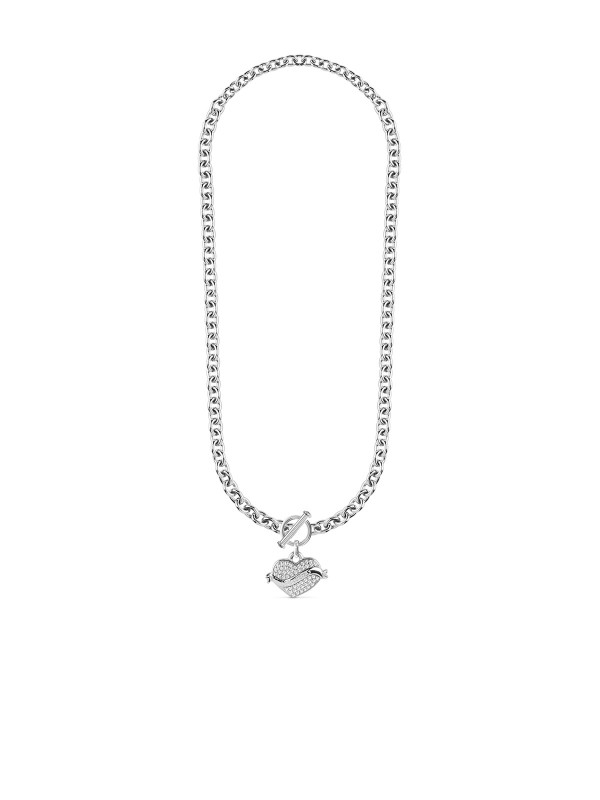 Guess VINTAGE ogrlica u boji srebra sa priveskom u obliku srca ukrašenim cirkonima. Klasičan, romantičan i uvek moderan detalj za svaki stil.