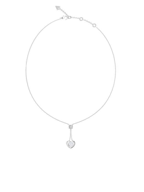 Guess L.O.V.E. ogrlica u boji srebra sa cirkonom i visećim pavé srcem. Elegantan i romantičan dodatak koji unosi prefinjen sjaj u svaki stil.