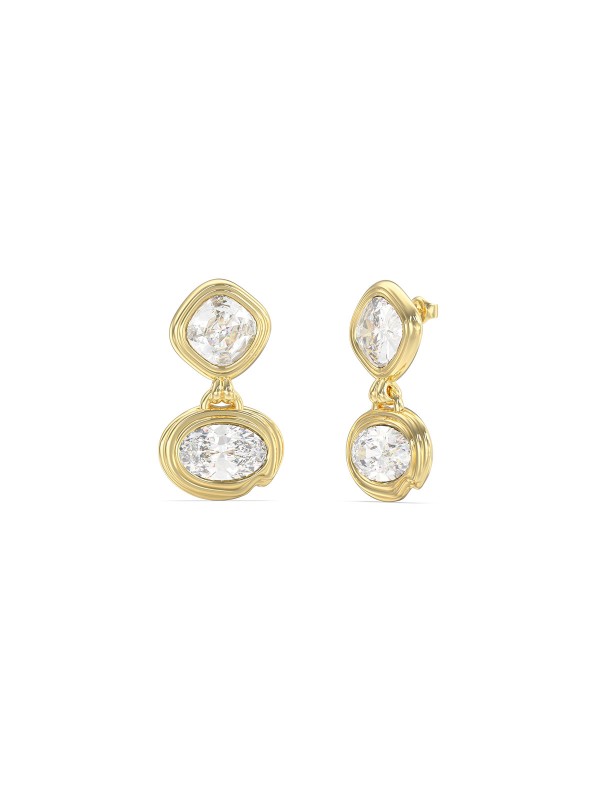 Guess Mamounia ženske viseće minđuše u boji žutog zlata sa dva bela kristala. Elegantne, sjajne i savršene za moderan, sofisticiran izgled.