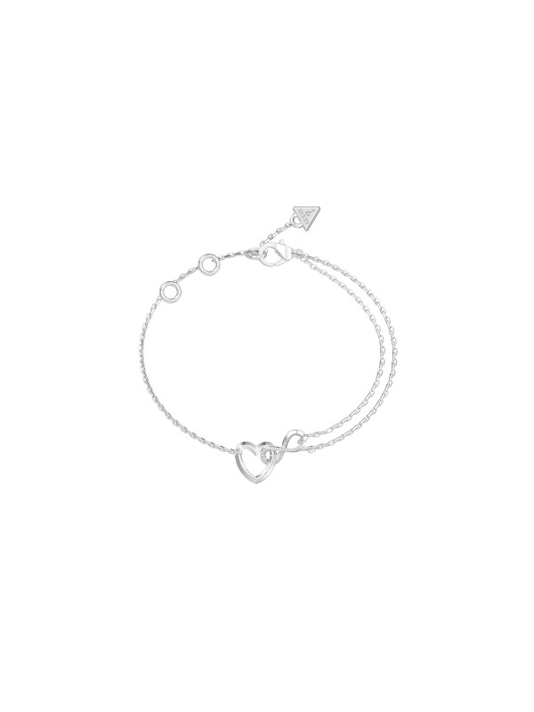 Guess Iconique ženska narukvica u boji srebra sa motivom beskonačnosti ukrašenim cirkonima i nežnim srcem. Moderan, romantičan detalj koji ističe eleganciju svakog stila.