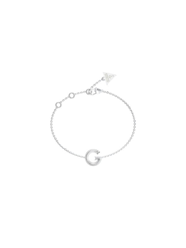 Guess G CRYSTAL JUBB05442JWRHS ženska tanka narukvica od nerđajućeg čelika u boji srebra, dekorisana elegantnim slovom G sa cirkonima. Podesiva dužina 14,6 + 3,8 cm.