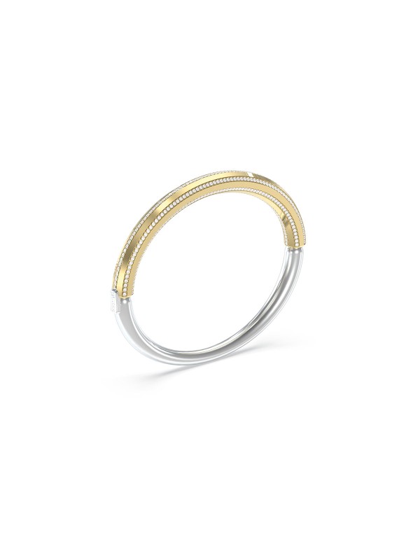 Guess MAJORELLE JUBB05367JWYGRHL ženska čvrsta narukvica u kombinaciji boje srebra i žutog zlata, ukrašena cirkonima. Elegantan i sofisticiran modni detalj u veličini L.