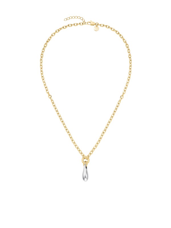 Rosefield DUOTONE JNDDD-J1220 ženska ogrlica u zlatno-srebrnoj kombinaciji sa kapljica priveskom. Elegantna, moderna i podesive dužine 48–52 cm.