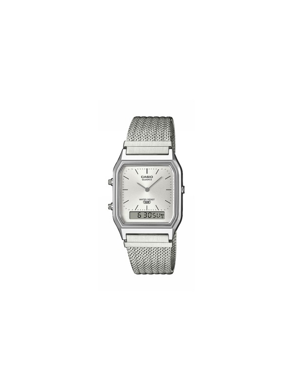 CASIO Vintage AQ-230EM-7AEF unisex sat sa mesh narukvicom i srebrnim brojčanikom, elegantan, lagan i praktičan za svaki dan.