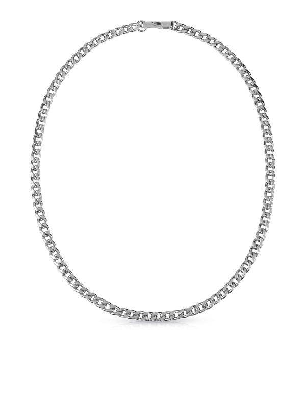 Guess My Chains muška ogrlica u boji srebra, masivniji lanac širine 8 mm. Moderan i upečatljiv dodatak za svakodnevni i street stil.