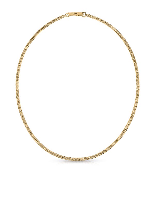 Guess My Chains muška ogrlica u boji žutog zlata, klasičan lanac širine 5 mm. Moderan i snažan detalj za svakodnevni stil i urbane kombinacije.