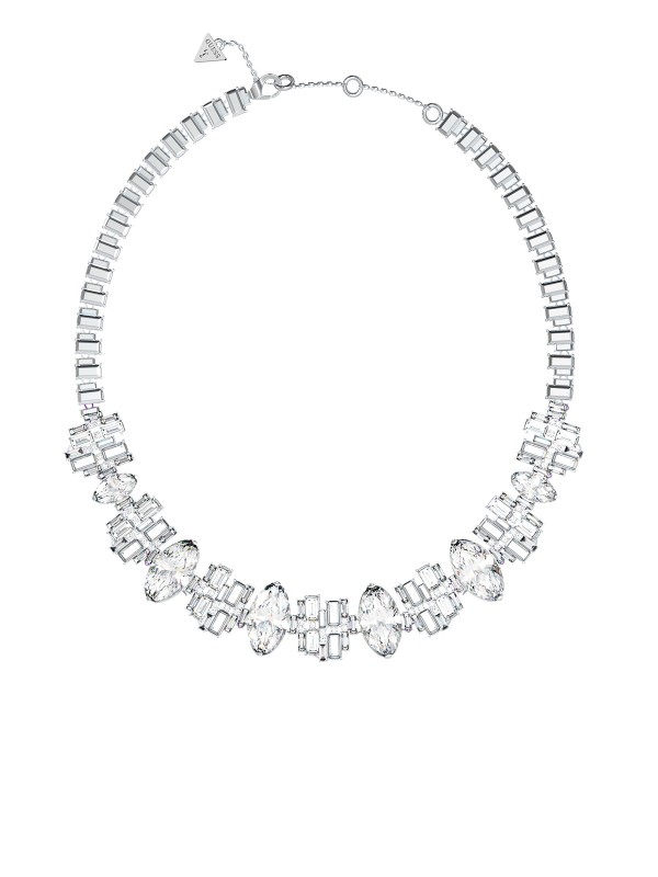 Guess ženska ogrlica Chandelier u boji srebra sa kristalima i cirkonima. Elegantna ogrlica koja savršeno upotpunjuje večernje i svečane kombinacije.