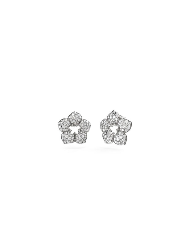 SHINING WINTER GUESS minđuše u boji srebra, cvetnog dizajna sa pavé cirkonima, veličine 14mm. Idealne za elegantan izgled.