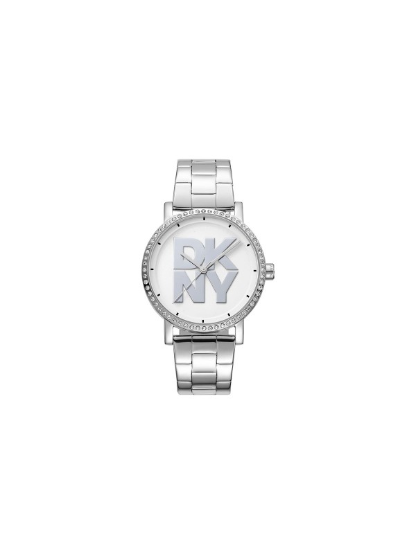 Elegantni DKNY ženski sat sa srebrnim kućištem i cirkonima, čelična narukvica, vodootporan do 50m, prečnik 36mm. Idealno za svaku priliku.