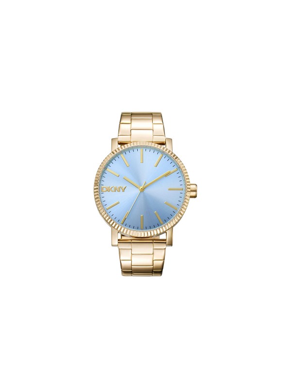 Elegantni DKNY ženski sat sa tirkiznim brojčanikom i čeličnom narukvicom u boji žutog zlata. Vodootporan do 50m, prečnik 40mm.