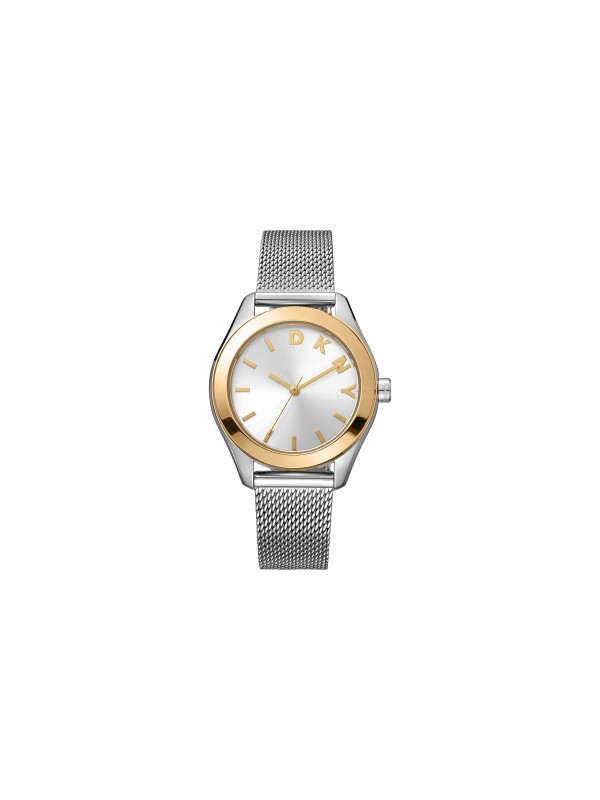 Elegantni DKNY ženski sat sa srebrnim brojčanikom i čeličnom "mesh" narukvicom. Vodootporan do 50m, prečnik kućišta 34mm.