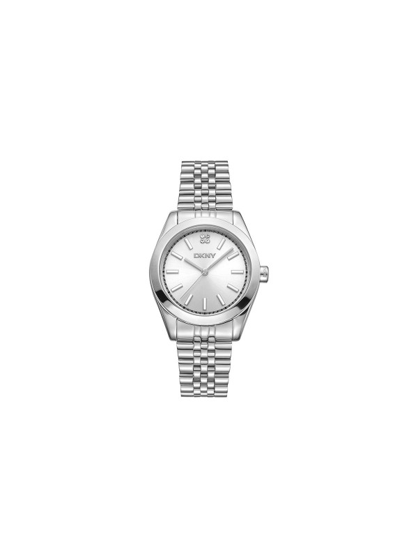 Elegantni DKNY ženski sat sa srebrnim kućištem i brojčanikom, čelična narukvica, vodootporan do 50m, prečnik 32mm. Idealno za svaku priliku.