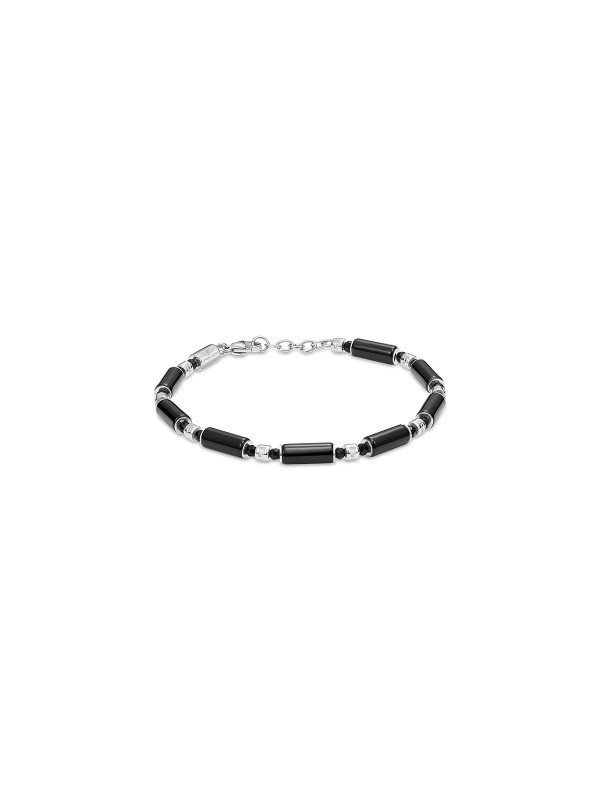 POLICE PEAGB0037301 SILO muška narukvica – nerđajući čelik u boji srebra, crne perle za moderan i elegantan stil. Podesiva dužina 18,5+2,5 cm.
