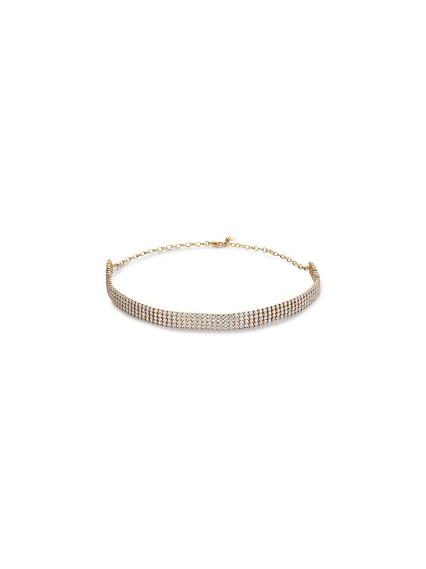Brosway BEIN020 ženska čoker ogrlica uz vrat u boji žutog zlata sa četiri reda cirkona. Dužina 36cm. Elegantna, sjajna i nosiva svaki dan.