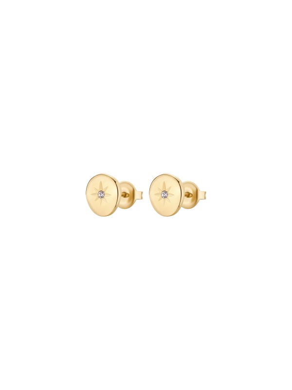 Brosway BNL108 ženske minđuše od nerđajućeg čelika u boji žutog zlata, u obliku kruga sa cirkonom. Prečnik 9mm. Elegantne i diskretne za sve prilike.