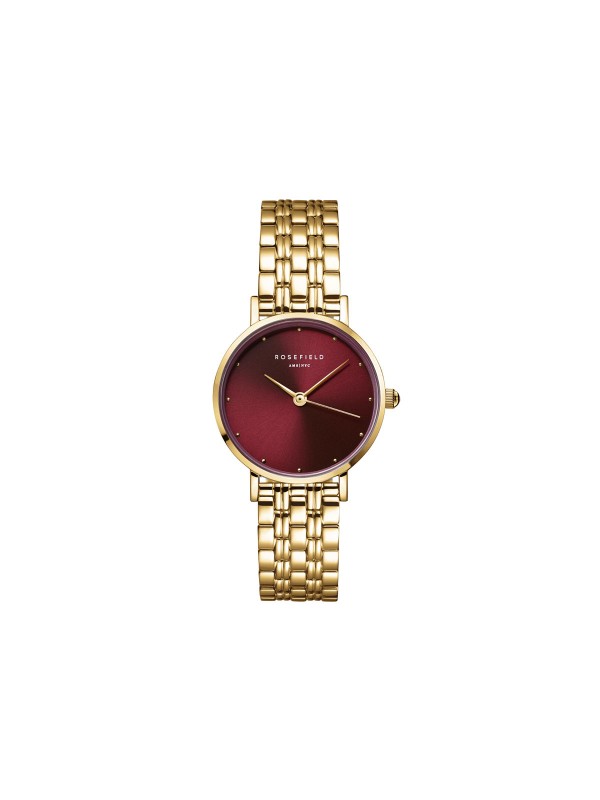 Rosefield sat u boji žutog zlata s bordo brojčanikom, prečnika 26mm. Elegantan dizajn iz kolekcije Small Edit.