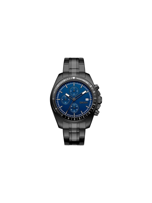 DKNY muški sat hronograf, 42mm crno čelično kućište, teget brojčanik, crna čelična narukvica, vodootporan do 100m.