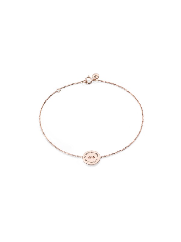 BURATO narukvica od 18ct roze zlata s porukom "Be Good, Be Happy, Be Yourself". Podesiva dužina 15cm i 17cm.