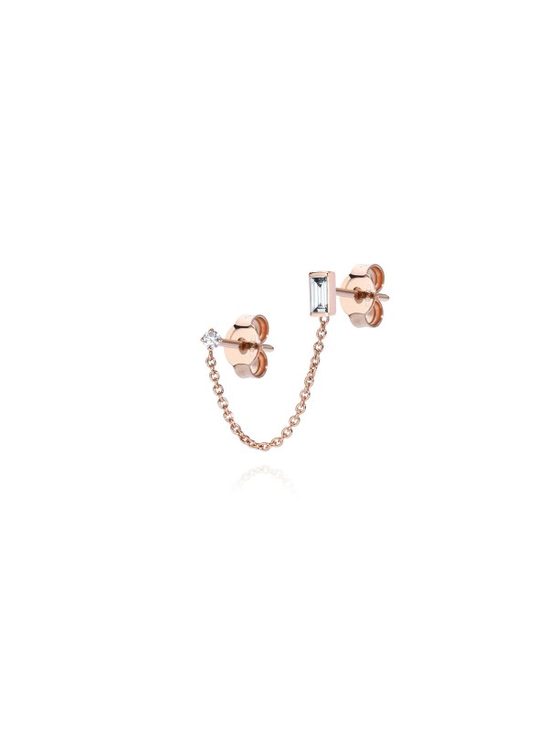 BURATO Baguette Twin Solitaire minđuša od 18ct roze zlata sa dva dijamanta, idealna za elegantan izgled.