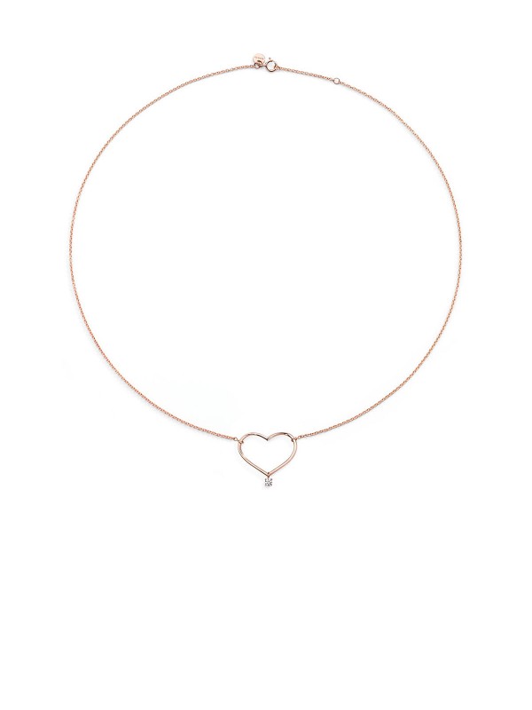 BURATO L HEART ogrlica od 18ct roze zlata sa belim dijamantom, elegantan dizajn. Podesiva dužina 40-42cm, savršen poklon za posebne prilike.