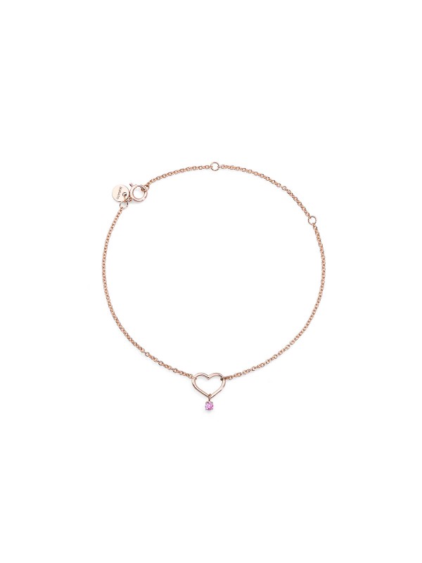 BURATO BLUE HEART narukvica od 18ct roze zlata s roze safirom. Podesiva dužina, elegantan dizajn, savršen poklon za svaku priliku.