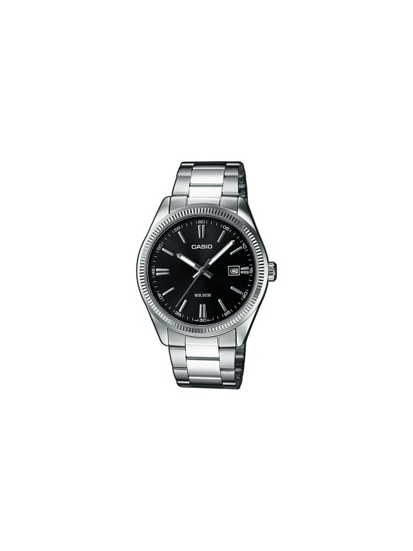 Elegantni Casio muški sat u srebrnoj boji s crnim brojčanikom, vodootporan do 50m, s neon displejom i sigurnosnom kopčom.