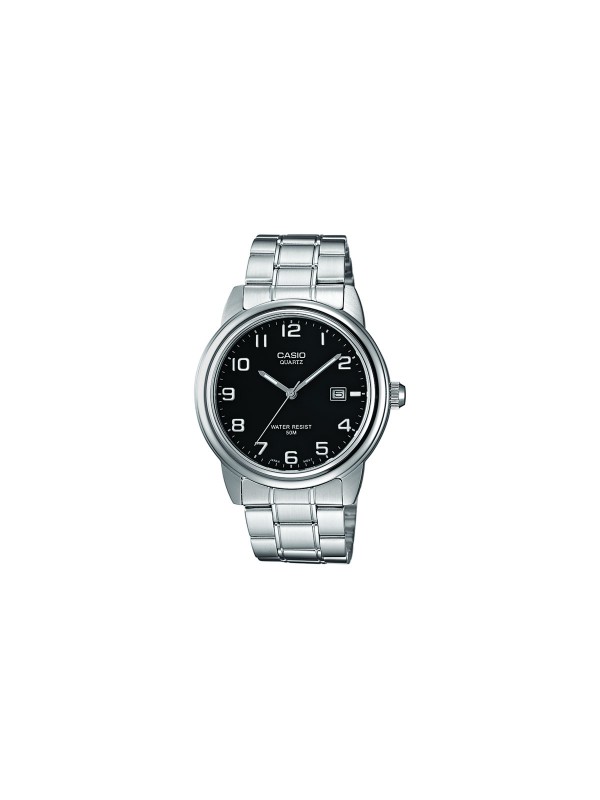 Elegantni Casio muški sat u srebrnoj boji s crnim brojčanikom, vodootporan do 50m, s neon displejom i sigurnosnom kopčom.