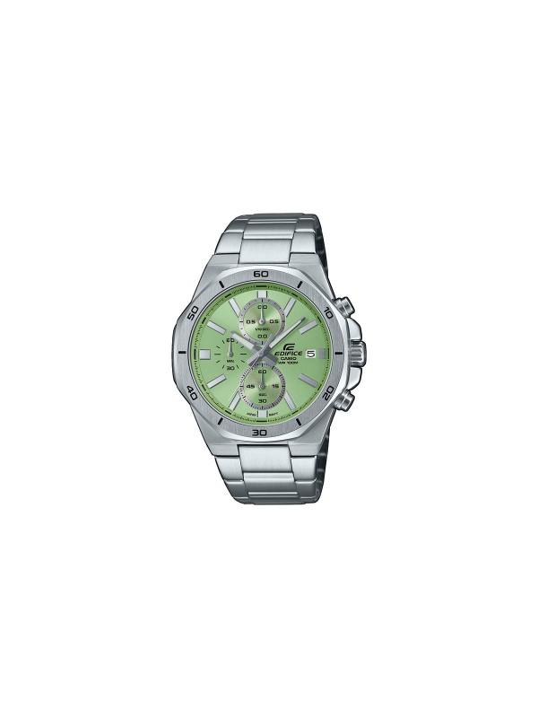 Muški sportski sat Casio Edifice sa mint zelenim brojčanikom, čvrstog dizajna, vodootporan do 100m, sa štopericom i neon displejom.