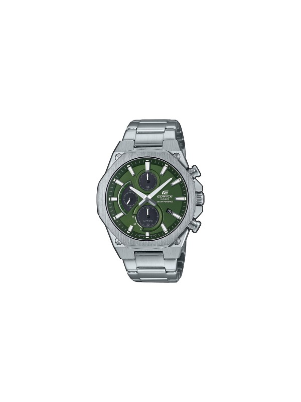 Tanak Casio Edifice hronograf sa safirnim staklom i zelenim brojčanikom, solarna baterija, vodootporan do 100m, luksuzan dizajn.