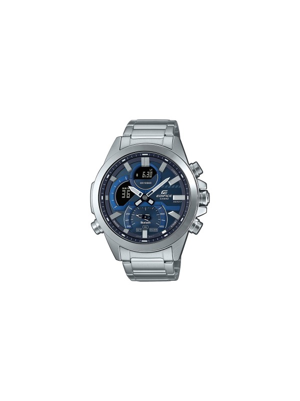 Casio Edifice analogno-digitalni hronograf u srebrnoj boji s plavim brojčanikom, Bluetooth, LED osvetljenje, štoperica, vodootporan do 100m.