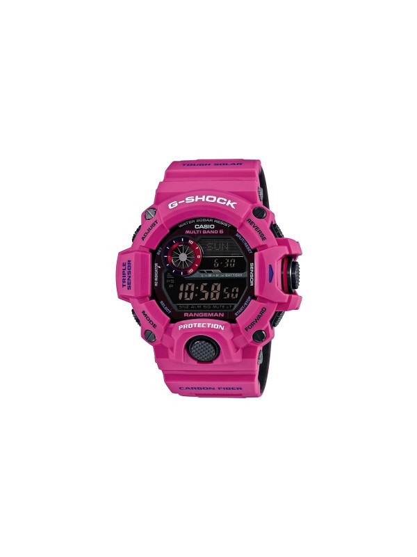 Gumeni G-SHOCK sat u pink boji sa super LED osvetljenjem, otpornim kućištem, solarnom baterijom, kompasom i vodootpornošću do 200m.