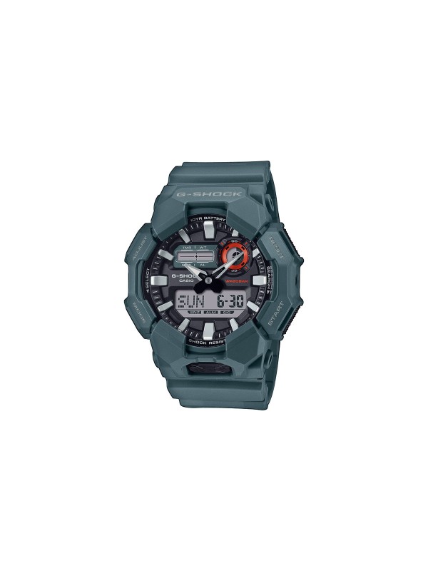 GA-010-2AER G-SHOCK sat: plavi model sa 10-godišnjom baterijom, LED svetlom, štopericom i svetkim vremenom. Otporan na udarce, vodootporan do 200m.