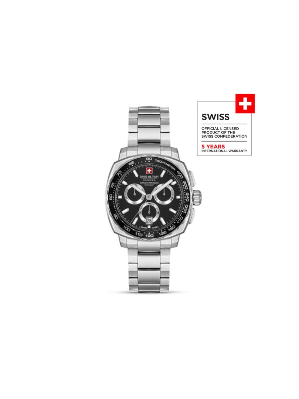 SWISS MILITARY HANOWA SPEEDWELL SMWGI0006802 – Swiss Made muški hronograf koji spaja performanse i eleganciju. Kućište od nerđajućeg čelika prečnika 41 mm sa fiksnim tahimetarskim okvirom i crnim brojčanikom odražava moderan, snažan karakter. Sat pokreće kvarcni mehanizam Ronda 5030D, a uz safirno staklo, vodootpornost do 100 metara i narukvicu od nerđajućeg čelika, SPEEDWELL je idealan izbor za muškarce koji traže švajcarsku preciznost i sofisticiran sportski dizajn.