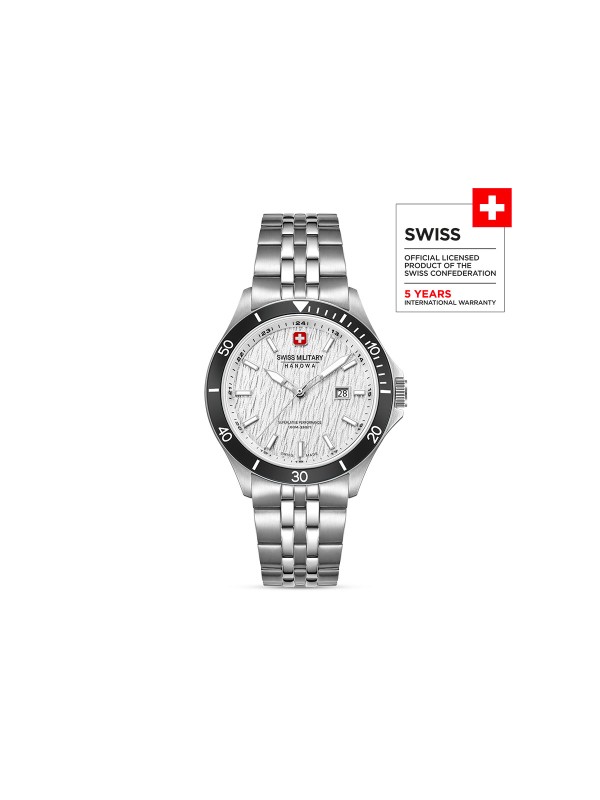 SWISS MILITARY HANOWA FLAGSHIP ELEMENTS AIR SMWGH0006702 – Swiss Made muški sportski sat koji slavi snagu prirode kroz dizajn inspirisan elementom vazduha. Kućište od nerđajućeg čelika prečnika 42 mm uokviruje srebrno-beli brojčanik sa hidraulično utisnutim detaljima koji simbolizuju lakoću i jasnoću neba. Sat poseduje safirno staklo, kvarcni mehanizam Ronda 505 sa funkcijom datuma i vodootpornost do 100 metara, čineći ga savršenim spojem preciznosti, elegancije i izdržljivosti.