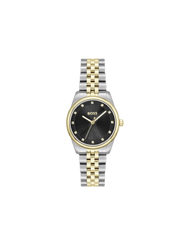 BOSS GRACEFUL PRECIOUS 1502811 – luksuzni ženski sat koji spaja eleganciju i moderan dizajn. Kućište i narukvica od nerđajućeg čelika u kombinaciji srebra i žutog zlata, crni brojčanik sa cirkonima na markerima za sate. Kvarcni mehanizam, mineralno staklo i vodootpornost do 30m čine ovaj model savršenim izborom za dame koje cene sofisticiranost i stil.