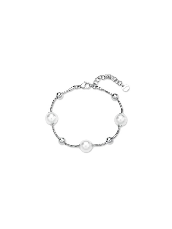 Brosway PERFECT ženska narukvica izrađena je od nerđajućeg čelika u boji srebra, ukrašena sjajnim kuglicama i nežnim biserima. Elegantna i moderna, idealna za svakodnevno nošenje ili posebne prilike. Dužina: 20 cm.