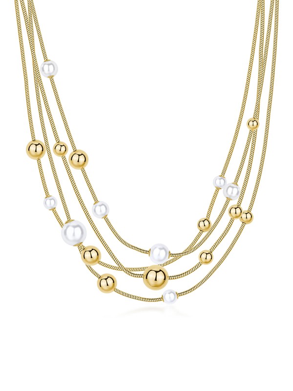 Brosway PERFECT višeslojna ženska ogrlica izrađena je od nerđajućeg čelika u boji žutog zlata, ukrašena biserima i dekorativnim kuglicama. Moderni dizajn koji spaja eleganciju i luksuz u jednom komadu. Dužina: 45 cm.