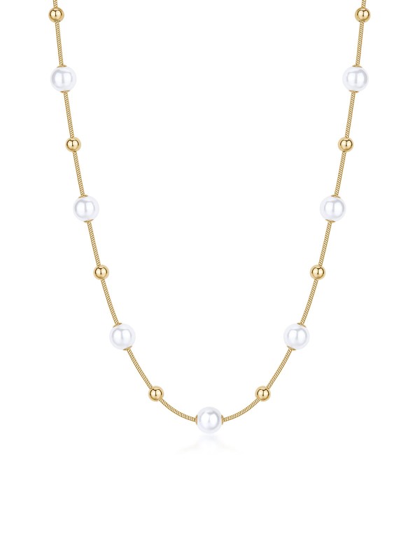 Brosway PERFECT ženska ogrlica izrađena je od nerđajućeg čelika u boji žutog zlata i ukrašena prelepim biserima i zlatnim kuglicama. Kombinuje sofisticiranost i eleganciju, idealna za svaku priliku. Dužina: 45 cm.
