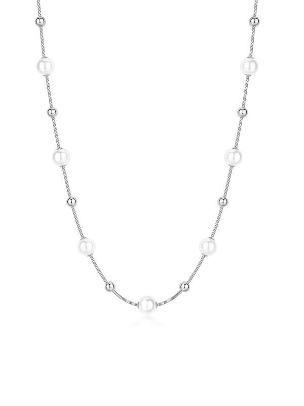 Elegantna Brosway PERFECT ženska ogrlica izrađena je od nerđajućeg čelika u boji srebra i ukrašena biserima i metalnim kuglicama. Savršen spoj klasičnog šarma i modernog dizajna za svaki dan i sve prilike. Dužina: 45 cm.