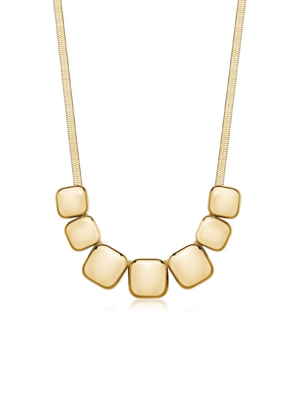 Brosway MUSE ogrlica izrađena od nerđajućeg čelika u boji žutog zlata kombinuje snake lančić i sedam geometrijskih kvadrata za moderan, prefinjen izgled. Idealna je za dame koje vole minimalistički dizajn sa luksuznim dodirom.