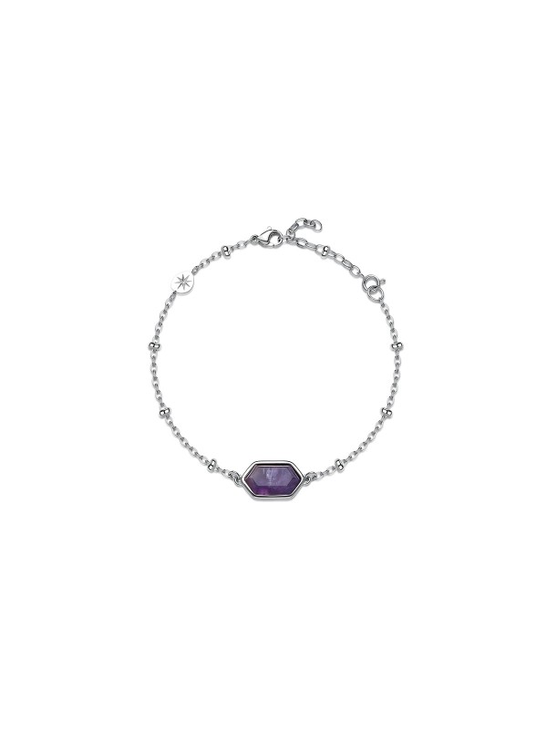 Brosway ESSENTIAL narukvica sa ametistom spaja minimalistički dizajn i simboliku duhovne ravnoteže. Izrađena od nerđajućeg čelika u boji srebra, sa priveskom od prirodnog ametista u obliku heksagona, ova narukvica donosi notu elegancije i smirenosti svakoj kombinaciji.