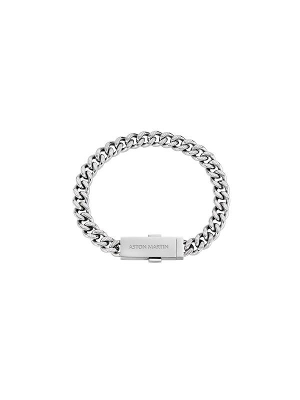 Aston Martin MJIUF5BL2 – muška narukvica od nerđajućeg čelika 316L u boji srebra, sa karikama i pločicom na kojoj je ugraviran logotip ASTON MARTIN. Simbol elegancije, luksuza i britanskog nasleđa. Dužina: 20 cm (veličina L).
