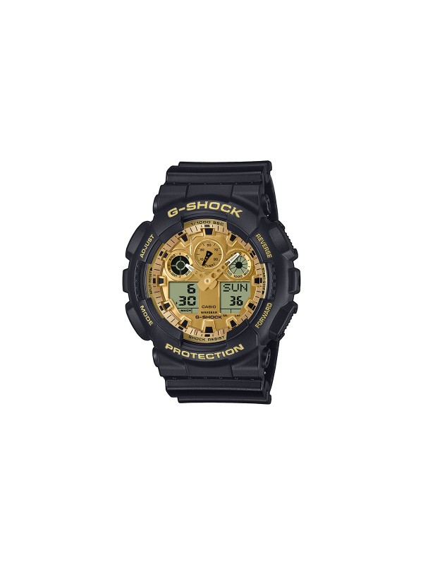 G-SHOCK GA-100GGB-1A9ER – muški sportski sat iz kolekcije G-Shock Classic. analogno digitalni kvarcni mehanizam, izrađen od gumeno kućište sa gumena narukvica. Vodootporan, otporan na udarce i idealan za aktivan stil života.
