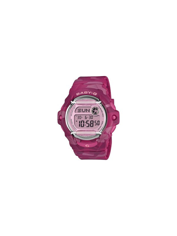 Ženski Casio Baby-G digitalni sat sa pink kamuflažnim printom. Otporan na udarce, vodootporan do 200 m i sa super osvetljenjem. Naruči online!