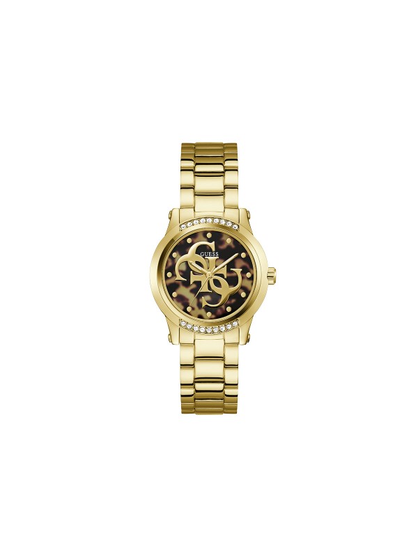 Guess ANNETTE ženski sat u boji žutog zlata sa leopard brojčanikom i 4G logotipom. Moderan i upečatljiv dizajn. Naruči online!