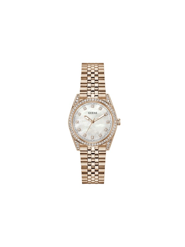 GUESS JADA ženski sat u boji roze zlata sa sedefastim brojčanikom i cirkonima. Elegantan i sofisticiran dizajn. Naruči online!